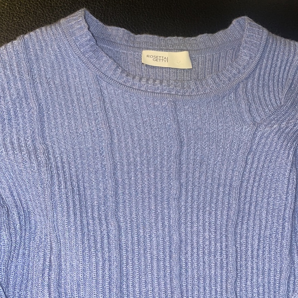 Rosetta Getty Wool Reversed Cable-Strip Sweater- baby blue - Picture 5 of 7